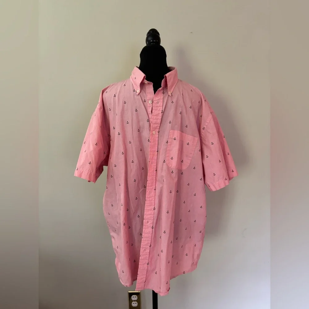 Brooks Brothers pink navy anchor nautical short sleeve button down size XL - Picture 2 of 4
